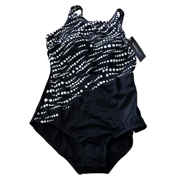ShapeSolver by Penbrooke Other - ShapeSolver Sport Penbrooke Black White Dot High Neck Tummy Control Swimsuit 12